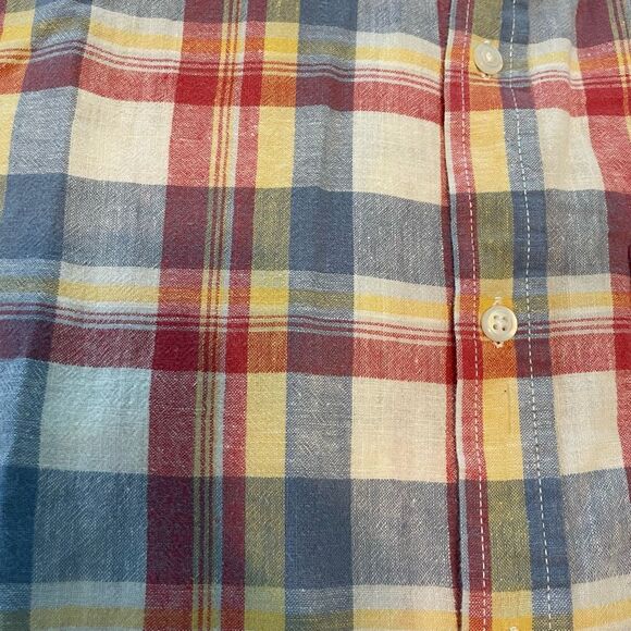 Old Navy Classic Slim Fit Tartan Plaid Button Down Shirt Red Yellow Blue Knit S - Picture 4 of 5
